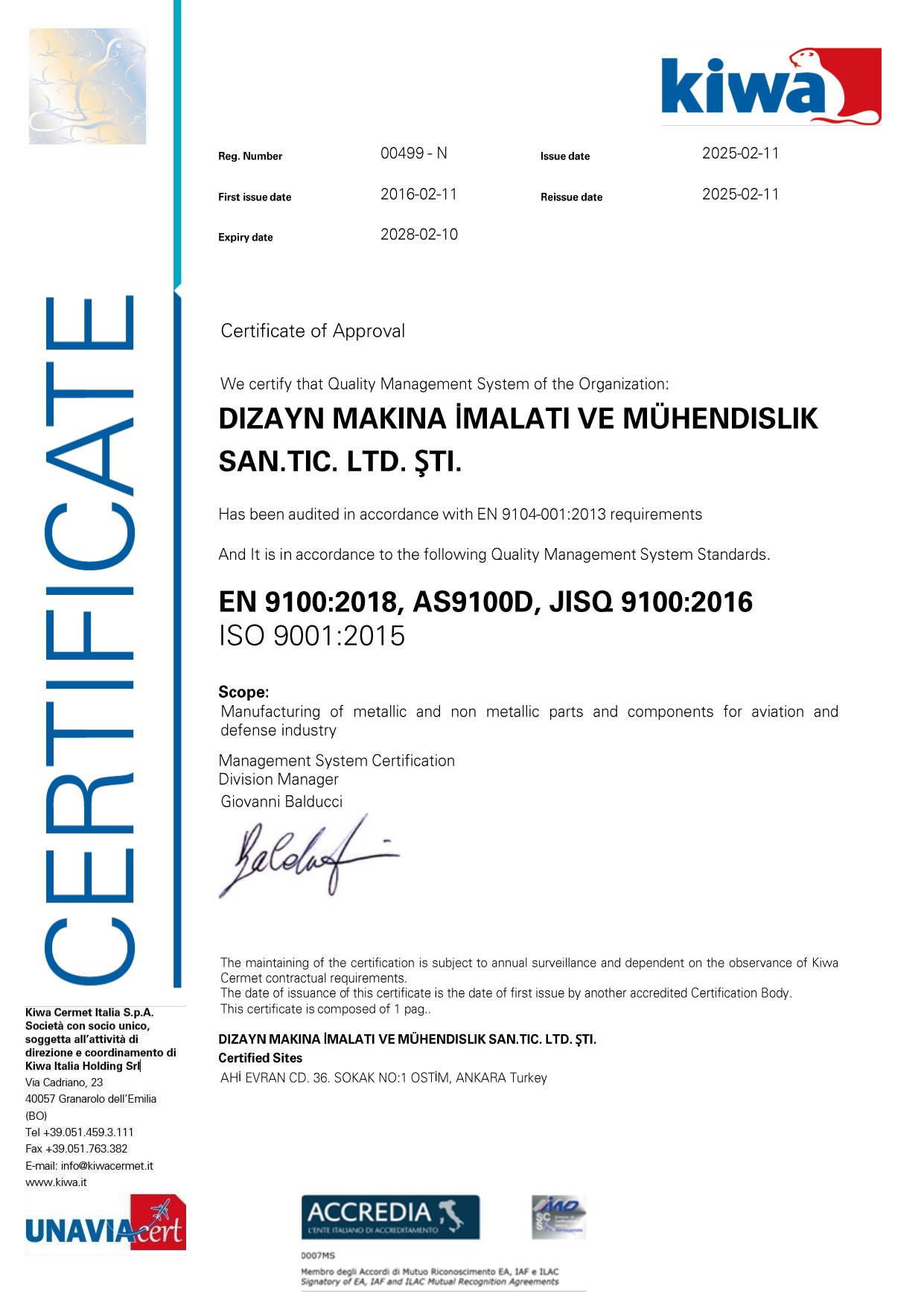 AS9100D Sertifikası